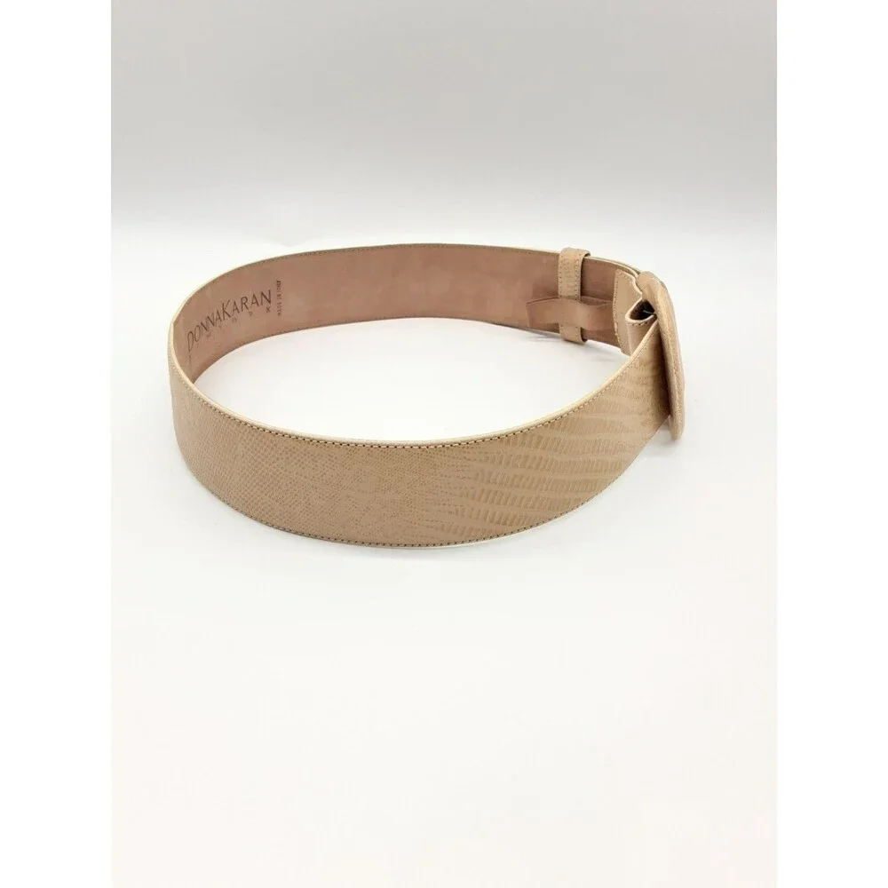 Donna Karan Vintage Medium Leather Belt Wide Cream Beige Snake Embossed Women